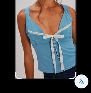 Free People He Loves Me Not Blue Tank size Large